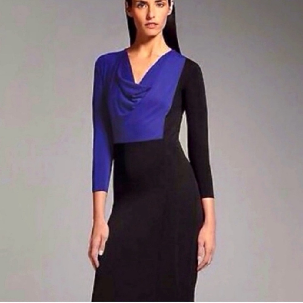 Narciso Rodriguez NWT Black & Cobalt Blue Cowl Neck Colorblock Dress Size XL